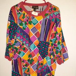 70S VTG ONE SIZE FUNKY LOVE GROOVY ARTSY GEOMETRIC TOP SHIRT WOMEN